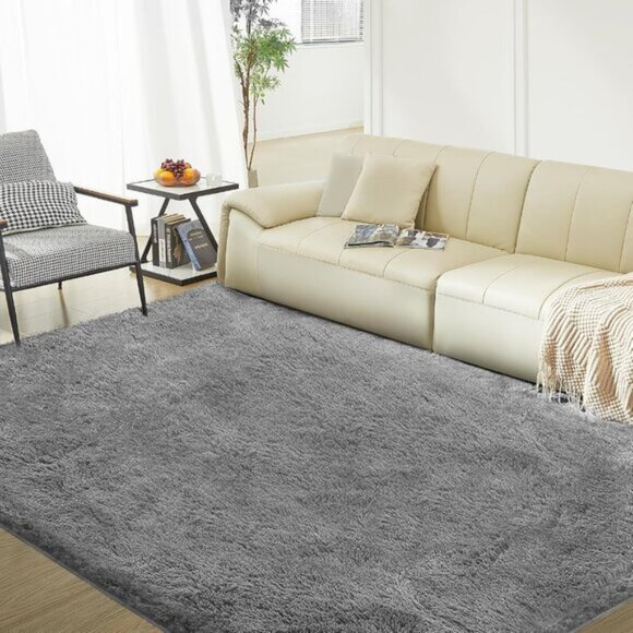 New 5x8 Grey Fluffy Shag Rug, Ultra Soft Non-Slip Carpet for Home & Room Decor